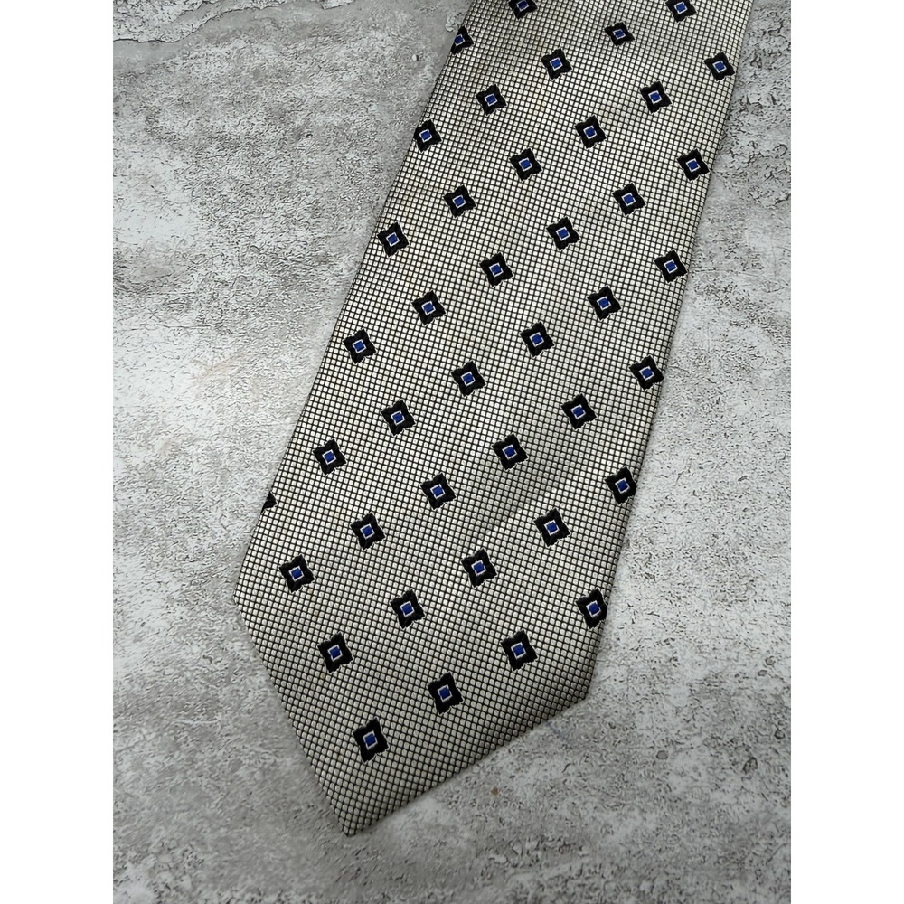 Jos. A. Bank Silk Tie Mens One Size Silver Geometric Made In USA Necktie Vintage